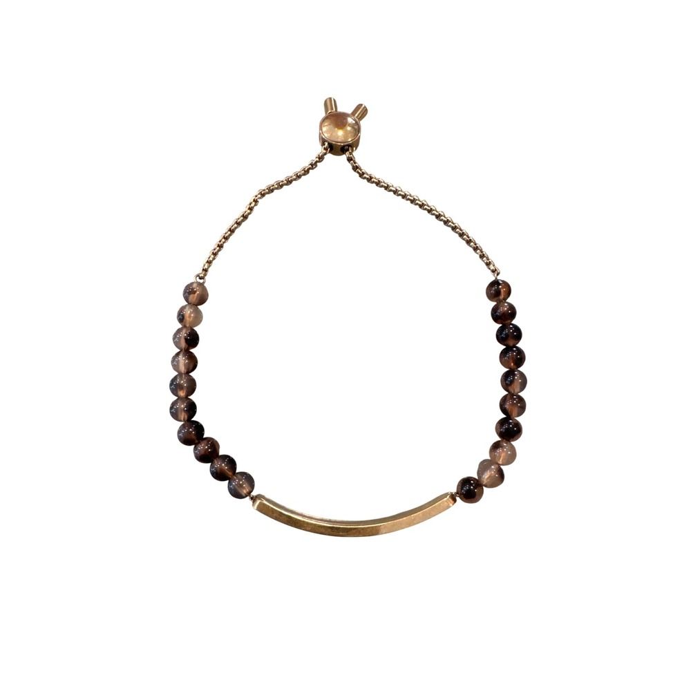 Michael Kors Rose Gold Tone Brown Bead Adjustable Slider Bar Bracelet Womens